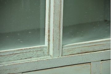 アンティーク家具　アンティークペイント　気泡ガラス入りのかわいい食器棚(カップボード、収納棚)