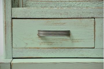 アンティーク家具　アンティークペイント　気泡ガラス入りのかわいい食器棚(カップボード、収納棚)