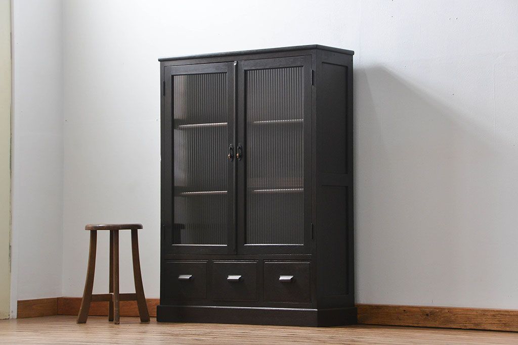 アンティーク家具　アンティーク 古い木のシックなモールガラス本箱(ブックケース、収納棚)