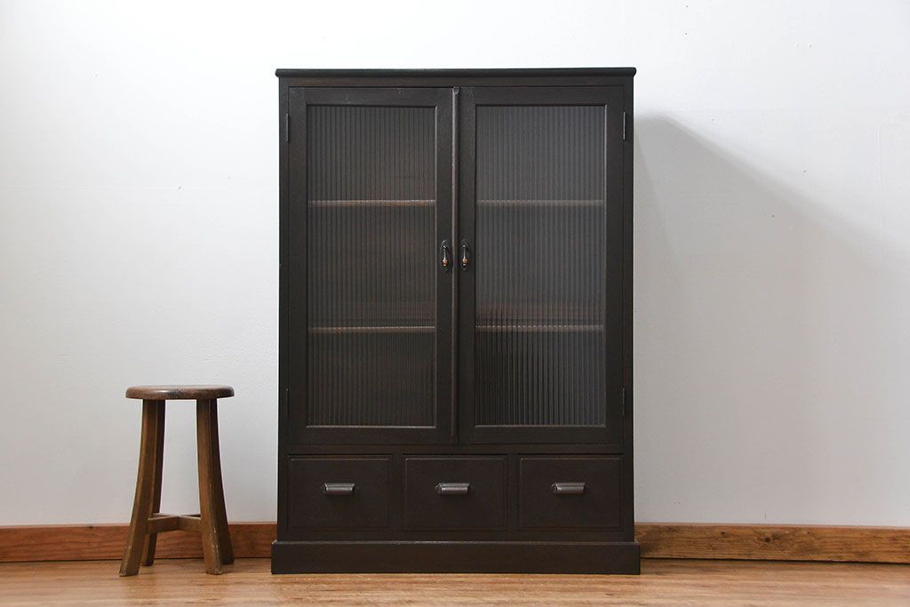 アンティーク家具　アンティーク 古い木のシックなモールガラス本箱(ブックケース、収納棚)