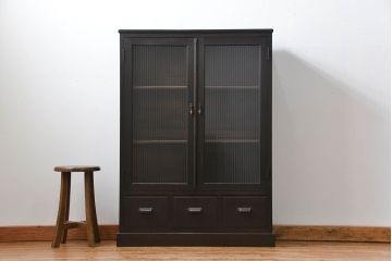 アンティーク家具　アンティーク 古い木のシックなモールガラス本箱(ブックケース、収納棚)