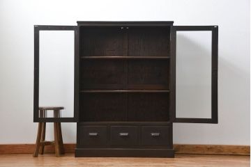 アンティーク家具　アンティーク 古い木のシックなモールガラス本箱(ブックケース、収納棚)