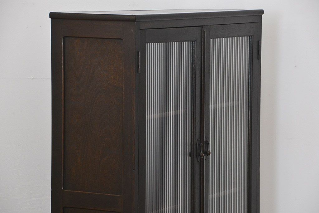 アンティーク家具　アンティーク 古い木のシックなモールガラス本箱(ブックケース、収納棚)