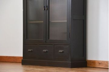 アンティーク家具　アンティーク 古い木のシックなモールガラス本箱(ブックケース、収納棚)