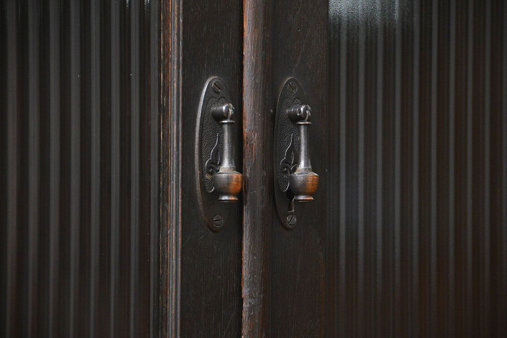 アンティーク家具　アンティーク 古い木のシックなモールガラス本箱(ブックケース、収納棚)