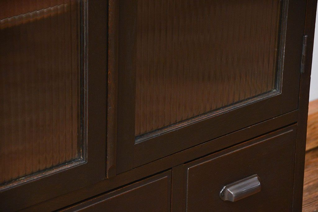 アンティーク家具　アンティーク 古い木のシックなモールガラス本箱(ブックケース、収納棚)