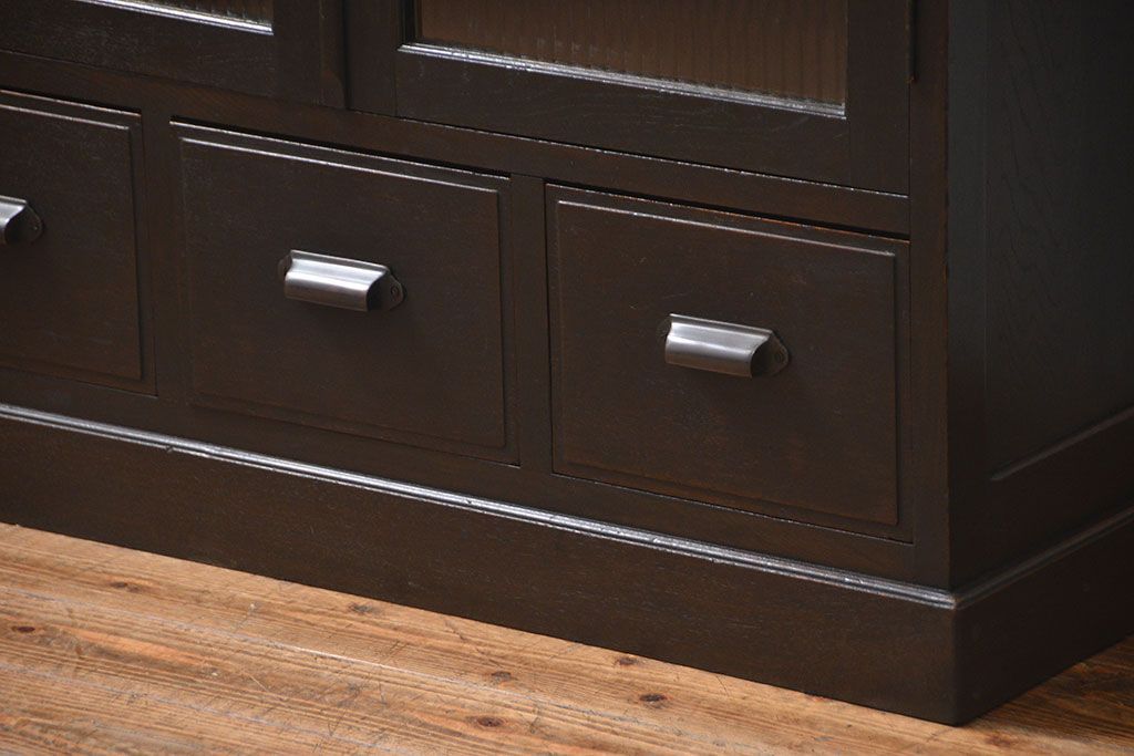 アンティーク家具　アンティーク 古い木のシックなモールガラス本箱(ブックケース、収納棚)