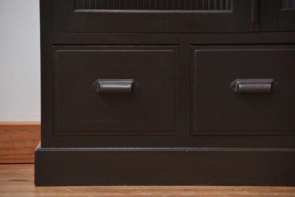 アンティーク家具　アンティーク 古い木のシックなモールガラス本箱(ブックケース、収納棚)