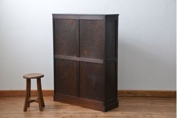 アンティーク家具　アンティーク 古い木のシックなモールガラス本箱(ブックケース、収納棚)