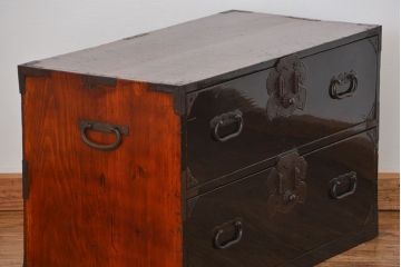 アンティーク家具　古民具・骨董 シックな庄内箪笥ローボード(1)(ローチェスト、時代箪笥)