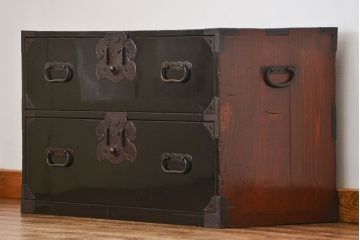 アンティーク家具　古民具・骨董 シックな庄内箪笥ローボード(1)(ローチェスト、時代箪笥)