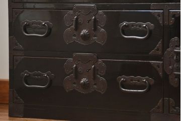 アンティーク家具　古民具・骨董 シックな庄内箪笥ローボード(2)(ローチェスト、時代箪笥)