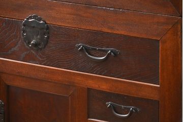 アンティーク家具　六尺　古民具・骨董 特別注文造り　前面欅材!三分割収納箪笥(水屋箪笥、帳場箪笥)