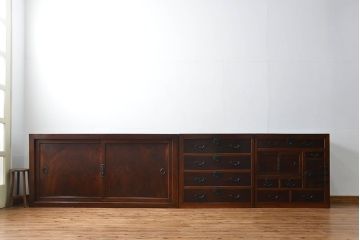 アンティーク家具　六尺　古民具・骨董 特別注文造り　前面欅材!三分割収納箪笥(水屋箪笥、帳場箪笥)