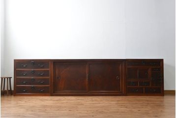 アンティーク家具　六尺　古民具・骨董 特別注文造り　前面欅材!三分割収納箪笥(水屋箪笥、帳場箪笥)