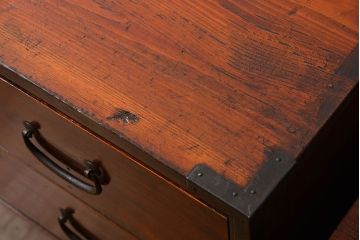 アンティーク家具　古民具・骨董 前面欅材!シンプルな二段重ね時代箪笥(チェスト、タンス)