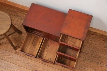 アンティーク家具　古民具・骨董 古い木の収納棚付き小引き出し