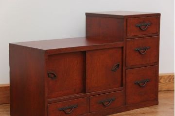 アンティーク家具　古民具・骨董 古い木の収納棚付き小引き出し