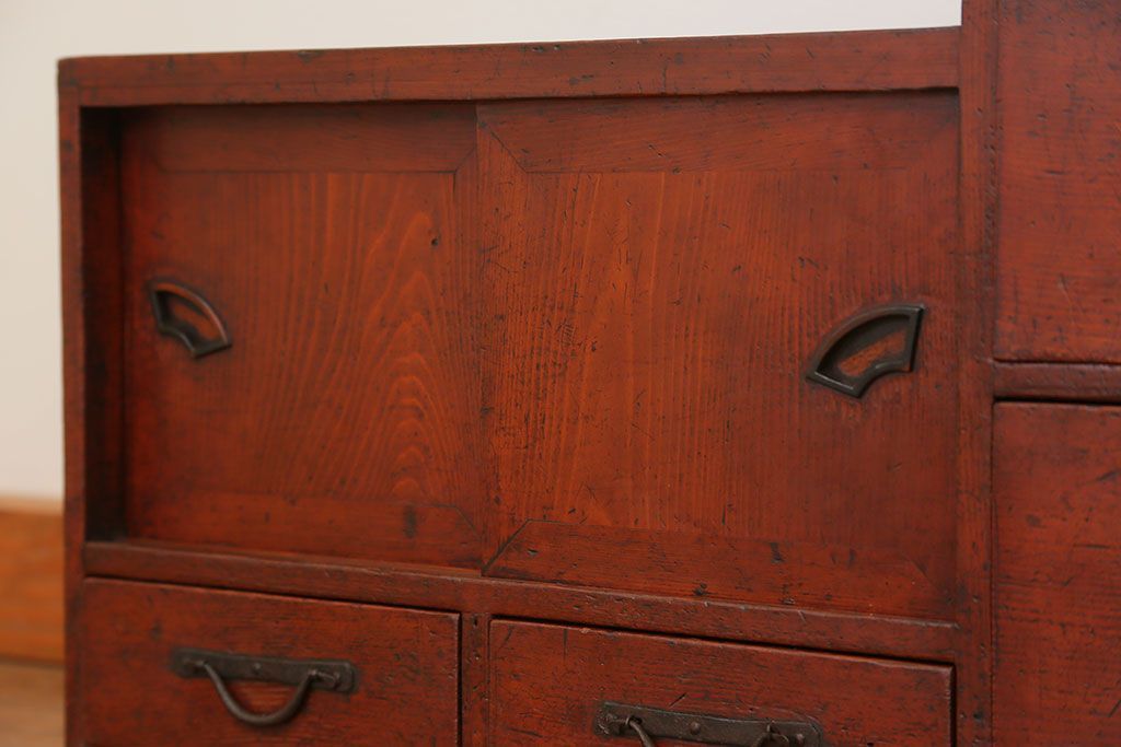 アンティーク家具　古民具・骨董 古い木の収納棚付き小引き出し