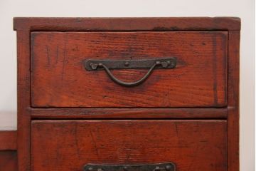 アンティーク家具　古民具・骨董 古い木の収納棚付き小引き出し