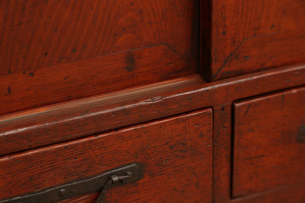 アンティーク家具　古民具・骨董 古い木の収納棚付き小引き出し