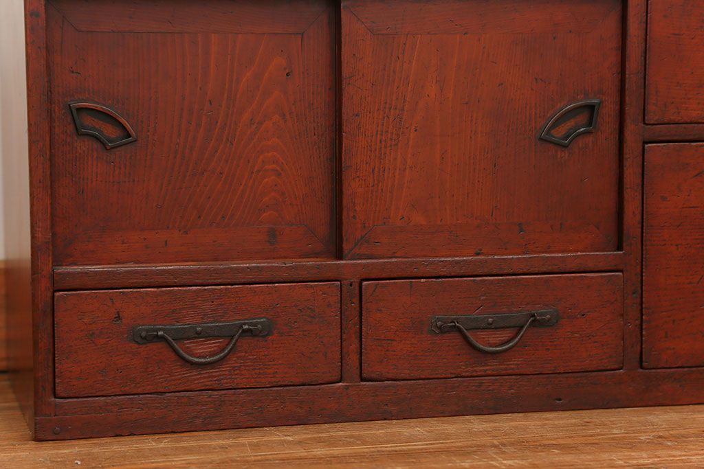 アンティーク家具　古民具・骨董 古い木の収納棚付き小引き出し