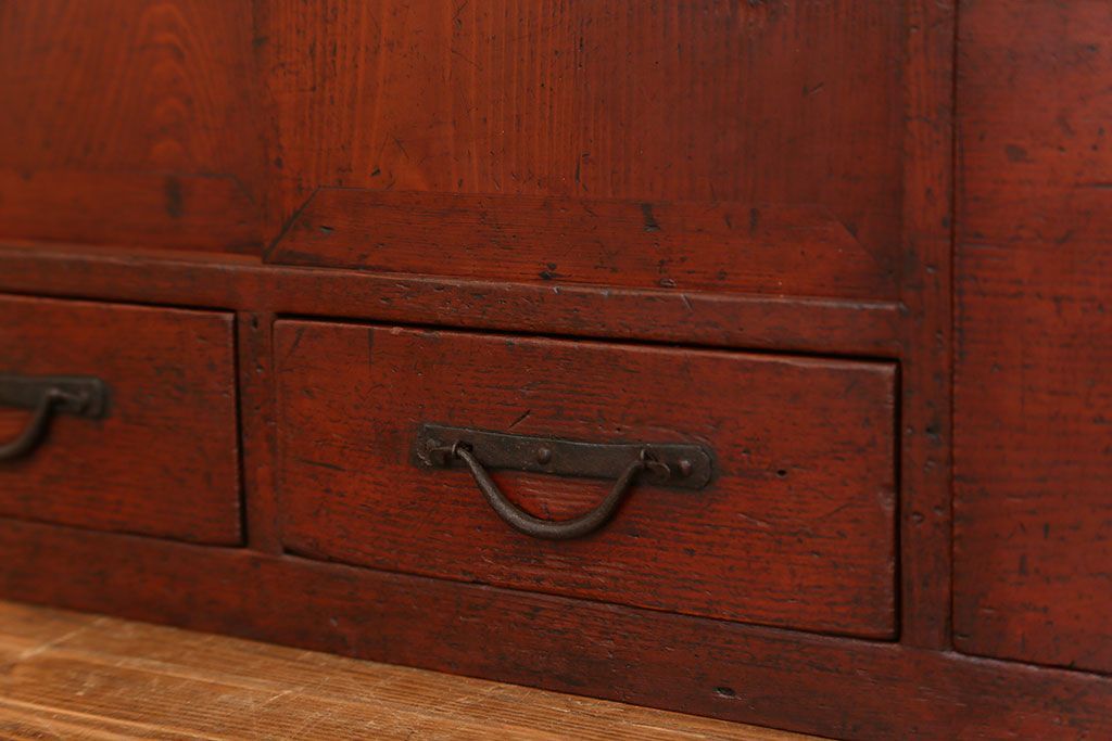 アンティーク家具　古民具・骨董 古い木の収納棚付き小引き出し