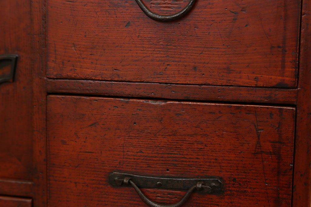 アンティーク家具　古民具・骨董 古い木の収納棚付き小引き出し