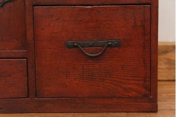 アンティーク家具　古民具・骨董 古い木の収納棚付き小引き出し