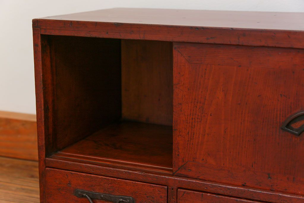 アンティーク家具　古民具・骨董 古い木の収納棚付き小引き出し