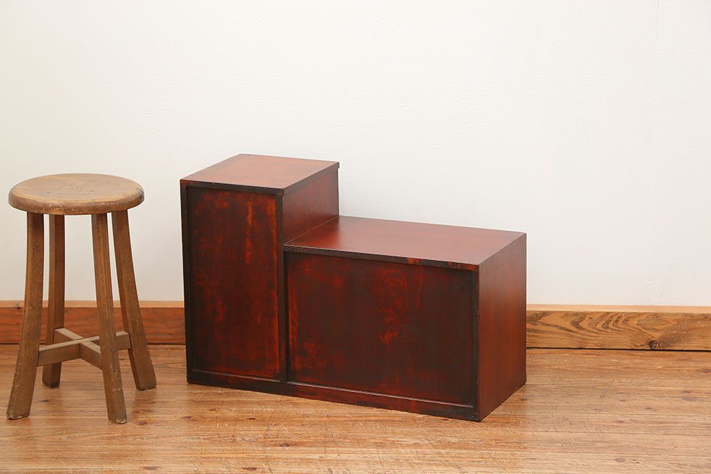 アンティーク家具　古民具・骨董 古い木の収納棚付き小引き出し