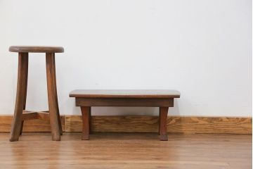 アンティーク家具　古民具・骨董 天板栗材一枚板　変わり型ちゃぶ台　(テーブル)