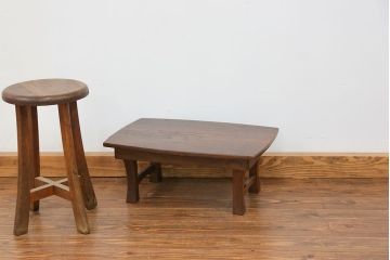 アンティーク家具　古民具・骨董 天板栗材一枚板　変わり型ちゃぶ台　(テーブル)