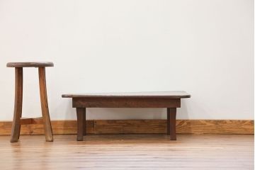 レトロ家具　昭和レトロ 古い栓材の一枚板　角型ちゃぶ台　(テーブル)