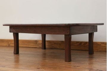 レトロ家具　昭和レトロ 古い栓材の一枚板　角型ちゃぶ台　(テーブル)