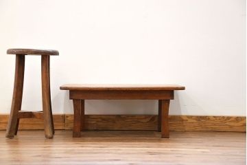 アンティーク家具　アンティーク 天板一枚板　古い栓材の小振りな角型ちゃぶ台　(テーブル、座卓)