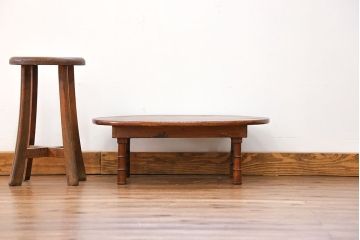 アンティーク家具　古民具・骨董 天板一枚板 かわいらしく変わり型ちゃぶ台(テーブル)