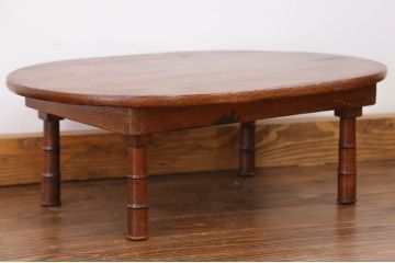 アンティーク家具　古民具・骨董 天板一枚板 かわいらしく変わり型ちゃぶ台(テーブル)