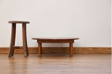 アンティーク家具　アンティーク キレイな杢目の小振りな丸型ちゃぶ台(テーブル)　