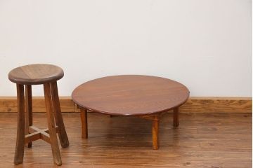 アンティーク家具　アンティーク キレイな杢目の小振りな丸型ちゃぶ台(テーブル)　