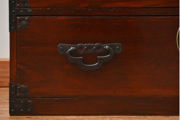 古民具・骨董 極上美品　蝶覆輪金具　前面栗材　米沢箪笥(時代箪笥)　