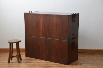 古民具・骨董 極上美品　蝶覆輪金具　前面栗材　米沢箪笥(時代箪笥)　