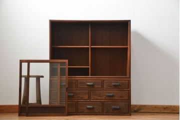 アンティーク家具　アンティーク 三方欅材!上質な二段重ね引き出し収納棚(戸棚、茶箪笥)
