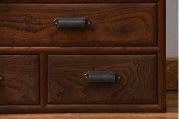 アンティーク家具　アンティーク 三方欅材!上質な二段重ね引き出し収納棚(戸棚、茶箪笥)