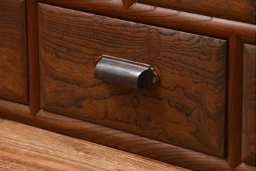 アンティーク家具　アンティーク 三方欅材!上質な二段重ね引き出し収納棚(戸棚、茶箪笥)
