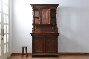 アンティーク家具　イギリスアンティーク 大きなオーク材ヴィクトリアンキャビネット(ビクトリアンキャビネット、バーカウンター)