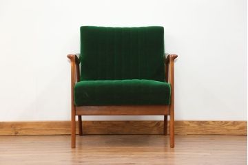 レトロ家具　昭和レトロ グリーン座面のアームチェア(1)(椅子、1人掛けソファ、イス)