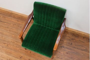 レトロ家具　昭和レトロ グリーン座面のアームチェア(1)(椅子、1人掛けソファ、イス)
