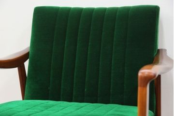 レトロ家具　昭和レトロ グリーン座面のアームチェア(1)(椅子、1人掛けソファ、イス)