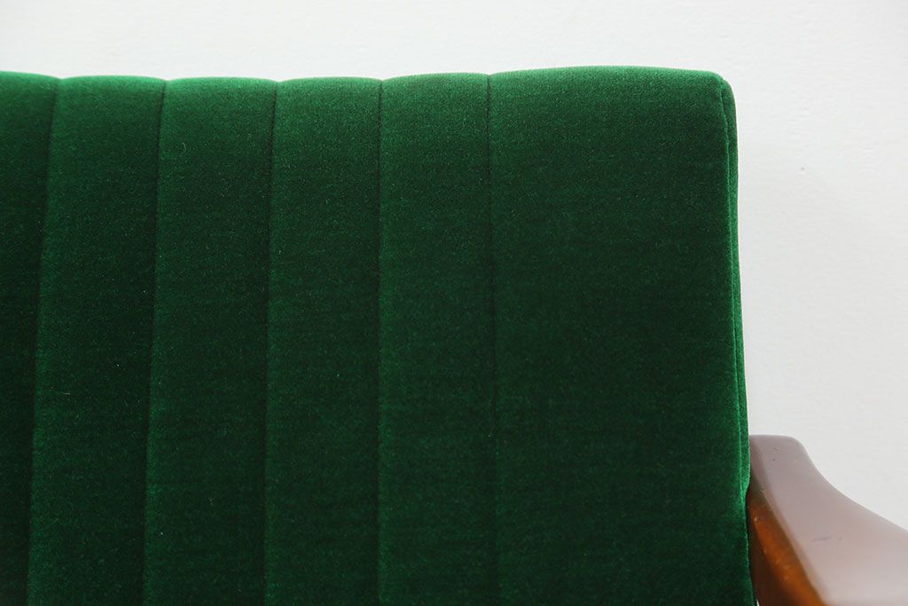 レトロ家具　昭和レトロ グリーン座面のアームチェア(1)(椅子、1人掛けソファ、イス)